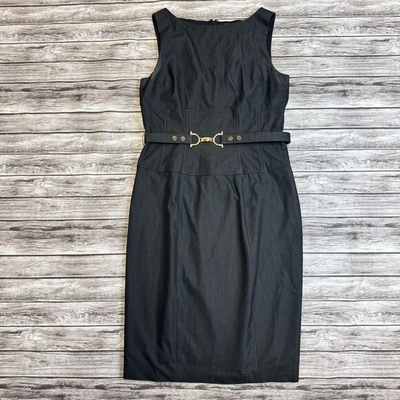 Cache Contour Collection Womens Sleeveless Belted Pencil Dress 12 Dark Grey Gray - Picture 14 of 15